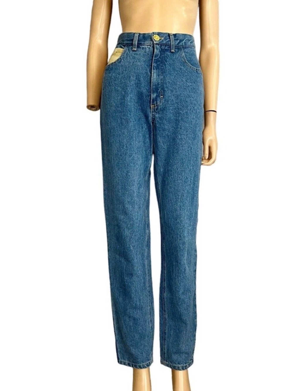 Vintage Caché 90s High-Rise Mom Jeans | Suede Gold Studded Tapered Denim 26